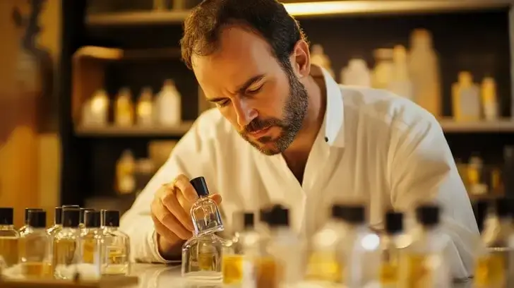 A perfumer's organ with hundreds of ingredient bottles.