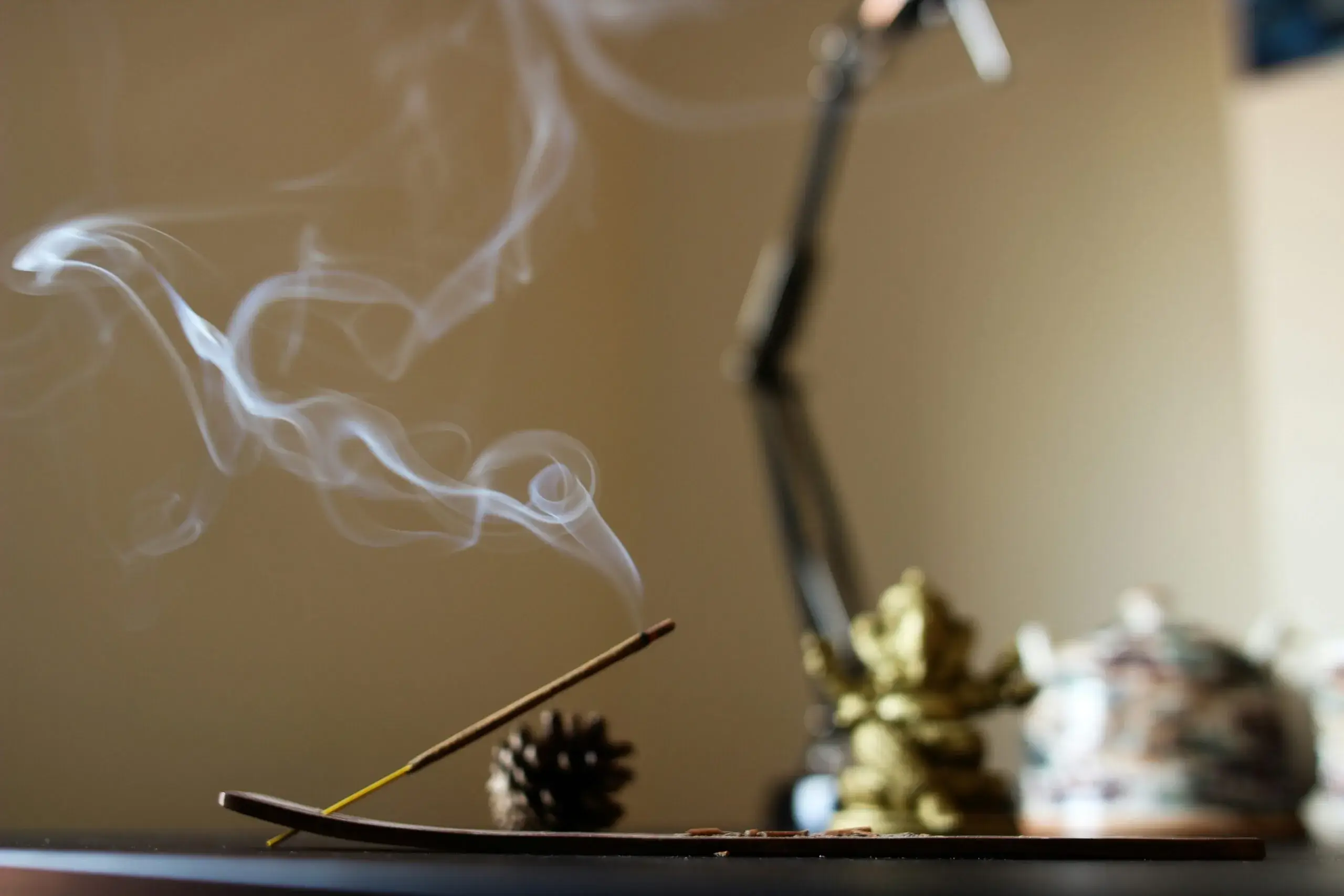 Smoke swirling from an incense stick.