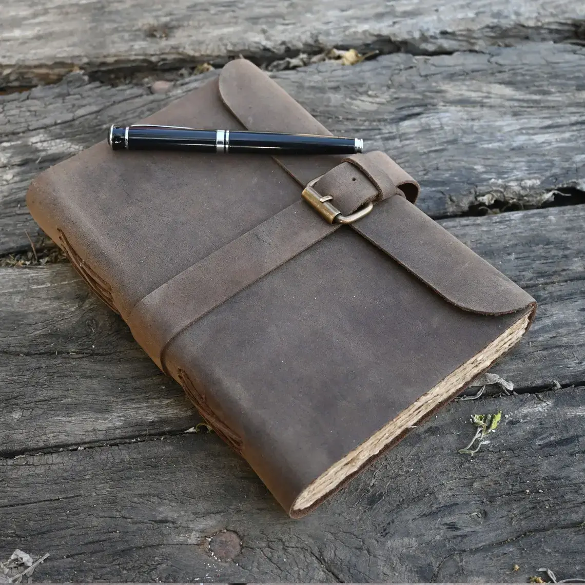 A leather-bound journal.